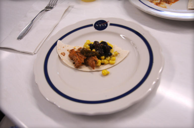 A sample meal demonstrates what NASA astronauts might eat aboard the International Space Station. (Credit: Daniel Terdiman/CNET)